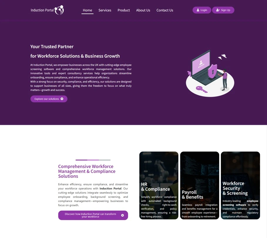 Dashboard view of a corporate website project